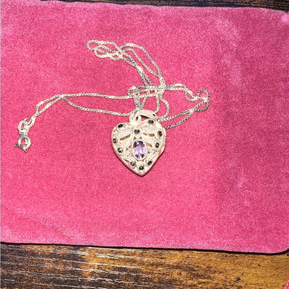 Vintage Sterling Amethyst Heart Locket